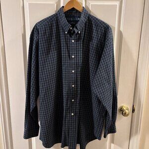 Ralph Lauren Blake Long Sleeve Cotton Classic Plaid Navy Button-Down Shirt ~ XL